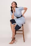 Shop_Veera Wear_Blue Cotton Collared V Puffed Sleeve Midi Dress _Online_at_Aza_Fashions