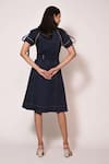 Shop_Veera Wear_Blue Cotton Collared Midi Dress _at_Aza_Fashions