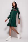 Buy_Veera Wear_Green Armani Plain Collared Neck Contrast Tape Panel Dress _at_Aza_Fashions