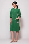 Buy_Veera Wear_Green Armani Plain Round High Neck Contrast Side Pocket Dress _at_Aza_Fashions