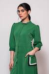 Shop_Veera Wear_Green Armani Plain Round High Neck Contrast Side Pocket Dress _at_Aza_Fashions