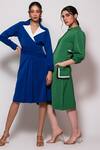 Buy_Veera Wear_Green Armani Plain Round High Neck Contrast Side Pocket Dress _Online_at_Aza_Fashions