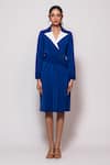 Buy_Veera Wear_Blue Armani Placement Embellished Lapel Collar Contrast Dress _at_Aza_Fashions