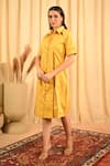 Veera Wear_Yellow Cotton Plain Collared Neck Midi Dress _Online_at_Aza_Fashions