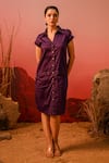 Buy_Veera Wear_Purple Cotton Plain Collared Neck Front Buttoned Dress _at_Aza_Fashions