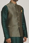 Shop_Samyukta Singhania_Green Jacquard Banarasi Silk Bloom Metallic Pattern Bundi And Kurta Set _Online_at_Aza_Fashions