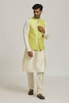 Buy_Samyukta Singhania_Yellow Jacquard Banarasi Silk Bloom Woven Bundi And Kurta Set _Online_at_Aza_Fashions