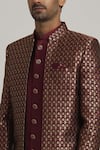 Shop_Samyukta Singhania_Wine Art Silk Floral Pattern Front Open Sherwani Set _Online_at_Aza_Fashions