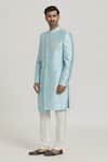 Adara Khan Sky Blue Lining Faux Satin, Pant Dupion Art Placed Embellished Pattern With Online at Aza Fashions Adara Khan_Sky Blue Lining Faux Satin, Pant Dupion Art Placed Embellished Pattern With_Online_at_Aza_Fashions