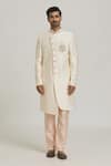 Samyukta Singhania_Cream Sherwani Art Silk Embroidered Sequin Placed With Pant _Online_at_Aza_Fashions