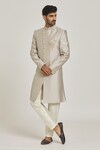 Buy_Samyukta Singhania_Grey Sherwani Art Silk Embroidered Floral Overlap And Contrast Pant Set _Online_at_Aza_Fashions