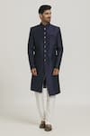 Shop_Samyukta Singhania_Blue Sherwani Art Silk Solid Straight With Pant _Online_at_Aza_Fashions