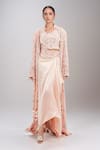 Buy_Anamika Khanna_Pink Embroidered Round Jacket And Draped Skirt Set _at_Aza_Fashions