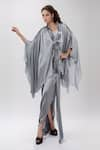 Buy_Amit Aggarwal_Grey Embellished Metallic Plunged Cape With Draped Skirt Set _Online_at_Aza_Fashions