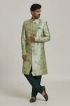 Buy_Adara Khan_Green Sherwani Art Silk Printed Floral Watercolour With Churidar_Online_at_Aza_Fashions