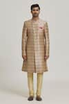 Samyukta Singhania_Cream Sherwani Art Silk Printed Floral Garden With Churidar _Online_at_Aza_Fashions