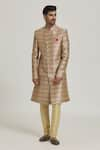 Shop_Samyukta Singhania_Cream Sherwani Art Silk Printed Floral Garden With Churidar _Online_at_Aza_Fashions