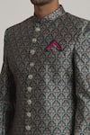 Shop_Samyukta Singhania_Green Sherwani Art Silk Printed Floral Mughal With Churidar _Online_at_Aza_Fashions