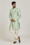 Buy_Adara Khan_Green Sherwani Banarasi Jacquard Floral Pattern Overlap Set_Online_at_Aza_Fashions