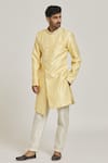 Buy_Samyukta Singhania_Yellow Sherwani Banarasi Jacquard Floral Pattern Overlap Set _Online_at_Aza_Fashions