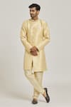 Samyukta Singhania_Beige Sherwani Banarasi Jacquard Floral Pattern Set _Online_at_Aza_Fashions