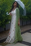 Shop_Aaryaa By Kashveen Kohli_White Mul Thread And Sequin Scoop Neck Floral Embroidered Anarkali _at_Aza_Fashions