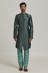 Samyukta Singhania_Green Sherwani Banarasi Jacquard Woven Floral Blossom Pattern With Pant _Online_at_Aza_Fashions