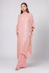 Nakul Sen_Pink 100% Silk Chiffon Embroidered Sequins Kaftan Round Work Palazzo Set _Online_at_Aza_Fashions