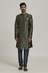 Samyukta Singhania_Yellow Sherwani Banarasi Jacquard Woven Floral Bright Pattern With Churidar _Online_at_Aza_Fashions