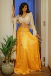 Aaryaa By Kashveen Kohli Yellow Blouse Lace And Dupatta Crush Tissue, Lehenga Silk Mul Bandhani Set at Aza Fashions Aaryaa By Kashveen Kohli_Yellow Blouse Lace And Dupatta Crush Tissue, Lehenga Silk Mul Bandhani Set _at_Aza_Fashions