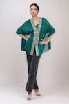 Buy_Amit Aggarwal_Emerald Green Net Embellished Metallic V Neck Kaftan Top _at_Aza_Fashions