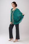 Buy_Amit Aggarwal_Emerald Green Net Embellished Metallic V Neck Kaftan Top _Online_at_Aza_Fashions