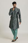 Buy_Adara Khan_Blue Sherwani Banarasi Jacquard Woven Swirl Pattern With Pant_Online_at_Aza_Fashions