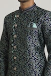Shop_Adara Khan_Blue Sherwani Banarasi Jacquard Woven Swirl Pattern With Pant_Online_at_Aza_Fashions