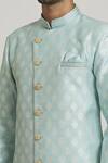 Shop_Adara Khan_Sky Blue Sherwani: Banarasi Jacquard Woven Floral Curved Hem With Pant For Men_Online_at_Aza_Fashions