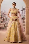 Buy_Aneesh Agarwaal_Yellow 100% Silk Organza Embroidery Resham Baroque Flora Bridal Lehenga Set _at_Aza_Fashions