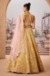 Shop_Aneesh Agarwaal_Yellow 100% Silk Organza Embroidery Resham Baroque Flora Bridal Lehenga Set _at_Aza_Fashions