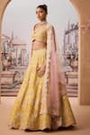 Aneesh Agarwaal_Yellow 100% Silk Organza Embroidery Resham Baroque Flora Bridal Lehenga Set _Online_at_Aza_Fashions