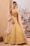 Shop_Aneesh Agarwaal_Yellow 100% Silk Organza Embroidery Resham Baroque Flora Bridal Lehenga Set _Online_at_Aza_Fashions