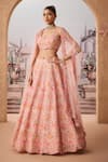 Buy_Aneesh Agarwaal_Pink 100% Silk Organza Embroidery Cutdana Leaf Neck Gul Bridal Lehenga Set _at_Aza_Fashions