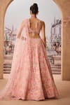 Shop_Aneesh Agarwaal_Pink 100% Silk Organza Embroidery Cutdana Leaf Neck Gul Bridal Lehenga Set _at_Aza_Fashions