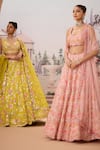 Buy_Aneesh Agarwaal_Pink 100% Silk Organza Embroidery Cutdana Leaf Neck Gul Bridal Lehenga Set _Online_at_Aza_Fashions