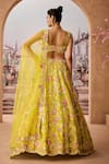 Shop_Aneesh Agarwaal_Green 100% Silk Organza Embroidery Sequin Leaf Neck Gullista Bridal Lehenga Set _at_Aza_Fashions