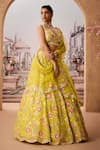 Shop_Aneesh Agarwaal_Green 100% Silk Organza Embroidery Sequin Leaf Neck Gullista Bridal Lehenga Set _Online_at_Aza_Fashions