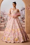 Buy_Aneesh Agarwaal_Pink 100% Silk Organza Embroidery Floral Bloom Garden Bridal Lehenga Set _at_Aza_Fashions