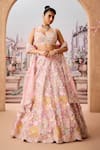 Buy_Aneesh Agarwaal_Pink 100% Silk Organza Embroidery Floral Bloom Garden Bridal Lehenga Set 