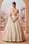 Buy_Aneesh Agarwaal_Green 100% Silk Organza Embroidery Sequin Deep Gulbahar Bridal Lehenga Set _at_Aza_Fashions