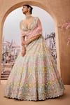 Shop_Aneesh Agarwaal_Green 100% Silk Organza Embroidery Sequin Deep Gulbahar Bridal Lehenga Set _Online_at_Aza_Fashions