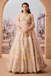 Buy_Aneesh Agarwaal_Ivory 100% Silk Organza Embroidery Sequin Square Blossom Bridal Lehenga Set _at_Aza_Fashions