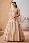 Aneesh Agarwaal_Ivory 100% Silk Organza Embroidery Sequin Square Blossom Bridal Lehenga Set _Online_at_Aza_Fashions